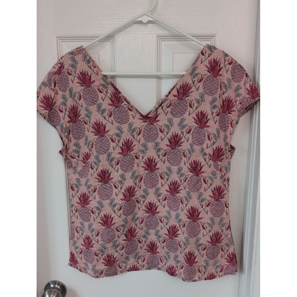 Boden Linen Pink Pineapple-Print V-Neck Blouse Size 4